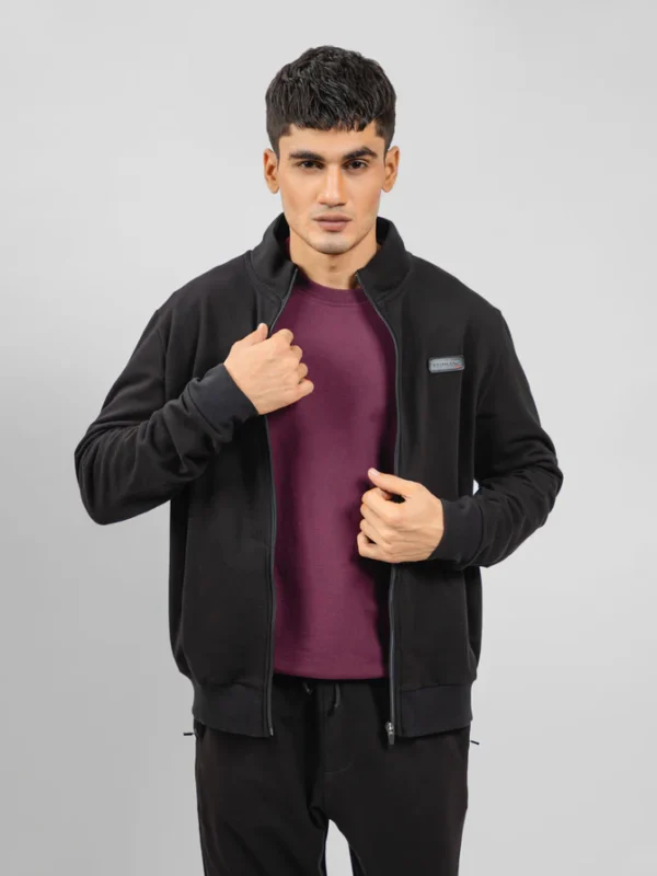 Black Tracksuit Jacket With Mock Neck