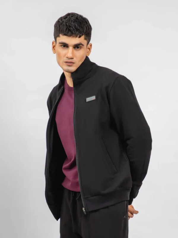 Black Tracksuit Jacket With Mock Neck